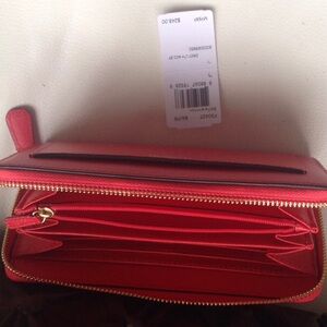 Authentic Coach Red Zip-Around Wallet with Gold Hardware